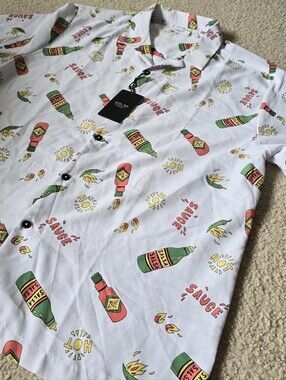 NWT Level Ten Hot Sauce Novelty Button Up Shirt Men’s Large